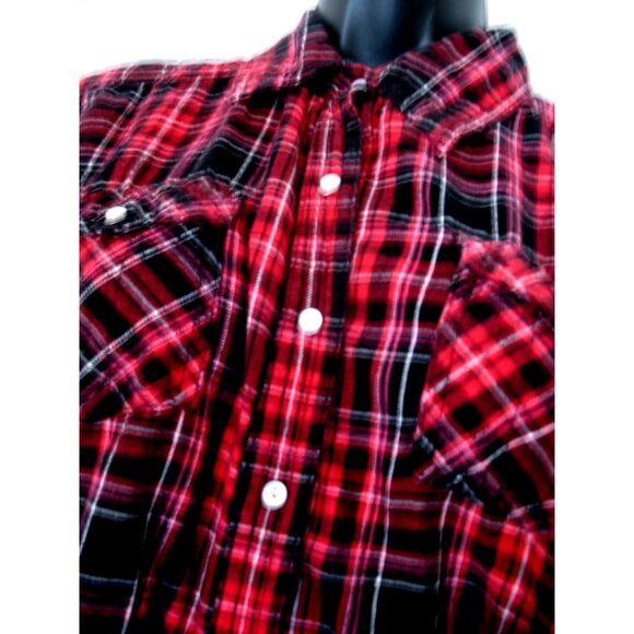 Maurice's Red & Black Plaid Western, Snaps, L/S Shirt Size XL - Picture 3 of 16